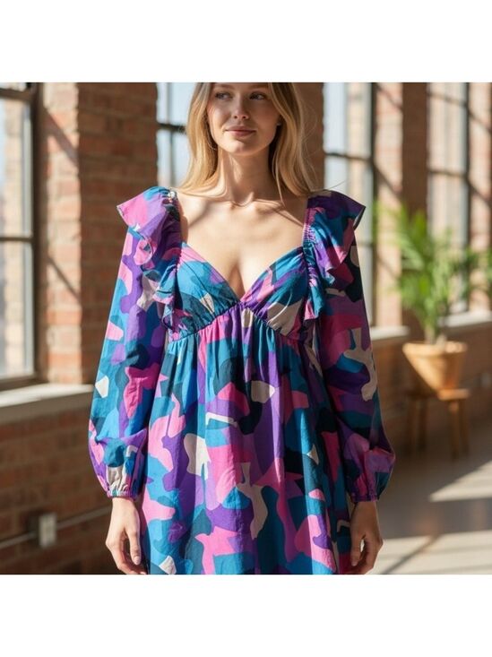 Peach Love California Dresses & Skirts - Peach Love California Vibrant Camo Long Sleeve Dress